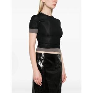 Christopher Esber Sheer Overlay Rib Tee Shirt in Black & Grey AU 10 US 6